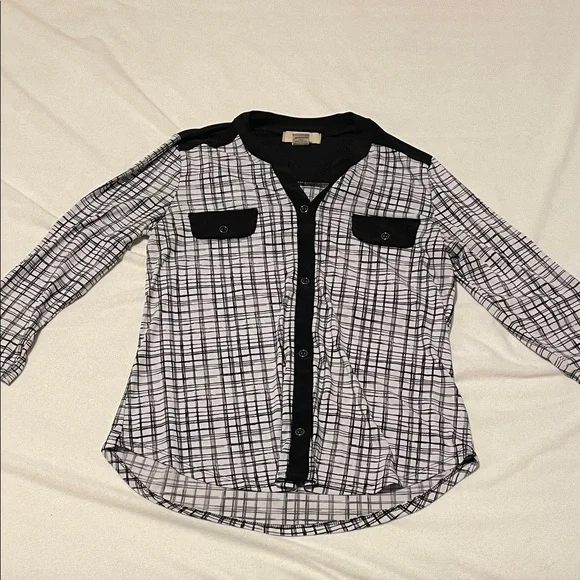 Black and White Checkered Women's Blouse - Picture 1 of 5